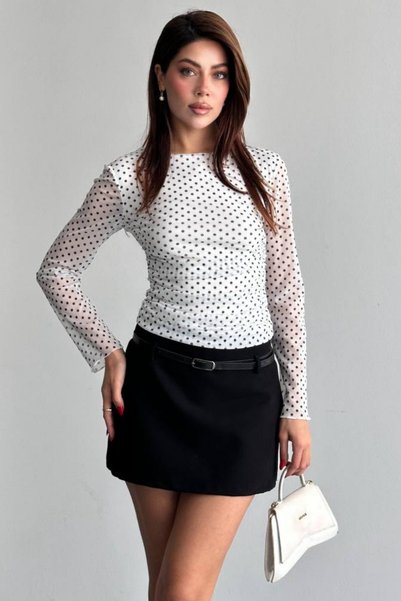 Shopping Shop Beli Gathered Polka Dot Blouse White