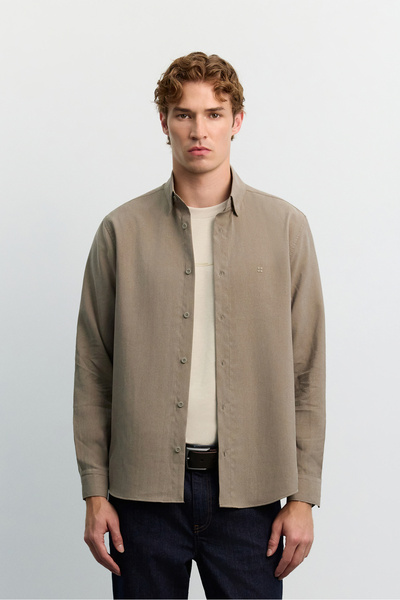 Avva Men's Mink Alttan Britli Soft Touch Long Sleeve Comfort Fit Shirt A62Y2020