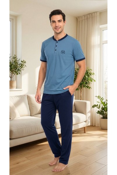 DOWRY Men's Short Sleeve Pajama Set – Modern Design Comfortable Home Wear Set...