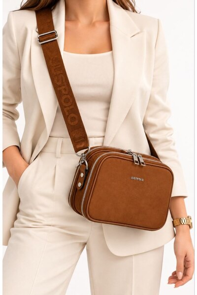 Just Polo JUSTPOLO KADIN SÜET 5 BÖLMELİ OMUZ VE POSTACI ÇANTASI ( EBAT 27X18 CM)