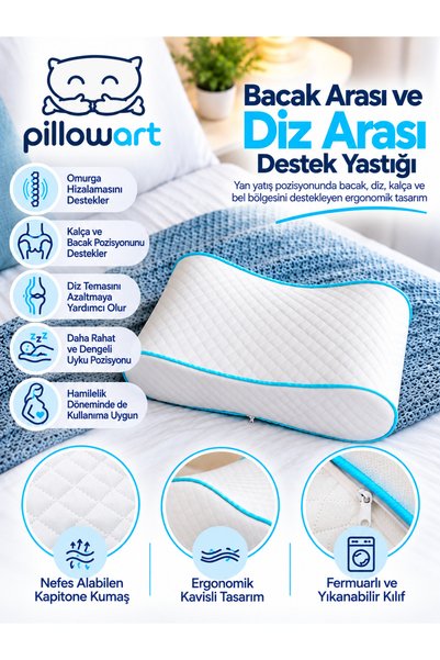 PİLLOWART Orthopedic Visco Leg Pillow – Ergonomic Knee Support and Side Sleeping Pillow