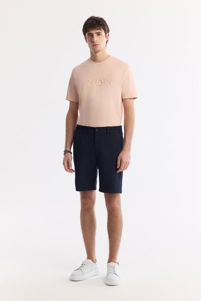 Avva Erkek Lacivert Yanı Lastikli Gofreli Bi-Stretch Slim Fit Chino Şort A51Y...