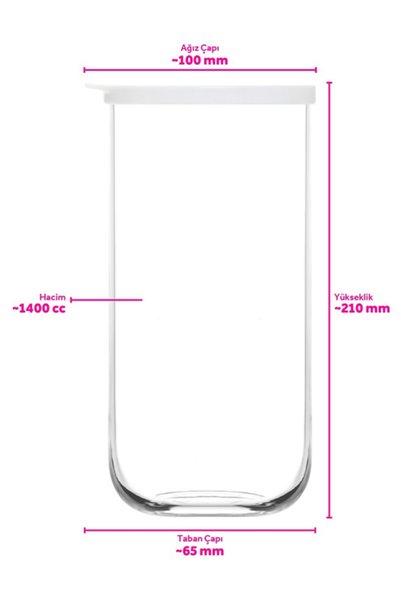 LAV Duo Glass Storage Container Set of 2 Large Size 1400 ml White Plastic Lid
