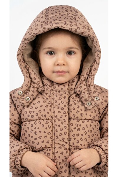 LC Waikiki Girls' Coat Inflatable Hooded Leopard Pattern Tan Zipper Snap Fast...