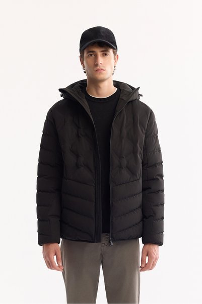Avva Men's Black Hooded Water Repellent Windproof -5 Degree Resistant Regular...