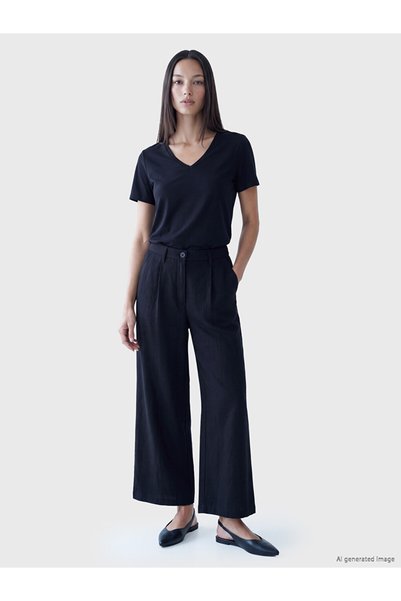 LC Waikiki Lcwaikiki Classic Black Elastic Waist Pleated Women's Fabric Pants