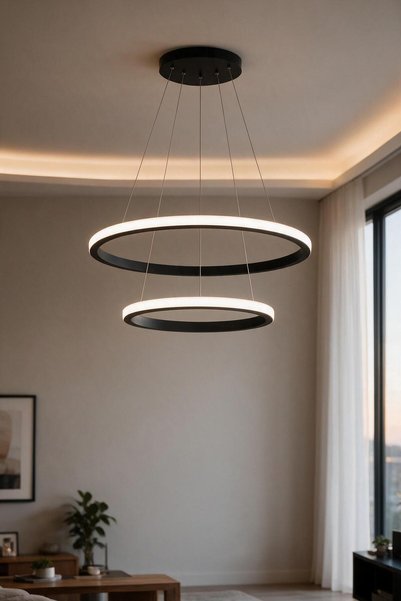 Elektroyou Robin 2'li Siyah Modern Ultra Süper Beyaz Ledli Avize