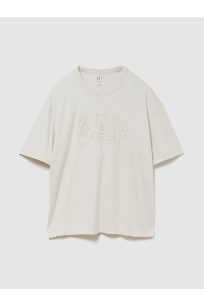 GAP Erkek Kırık Beyaz Heavyweight Logo Relaxed Crop T-Shirt