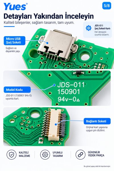 YUES PS4 DualShock 4 Uyumlu JDS-010/011/020 Micro USB Şarj Soketi Kartı 2 Adet Yedek Parça