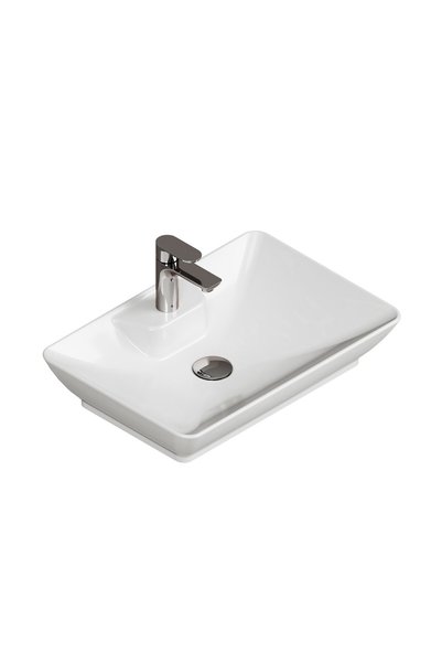 AQUA BAGNO Leon Tezgah Üstü Lavabo 60x40 cm Batarya Delikli Seramik Beyaz Çan...