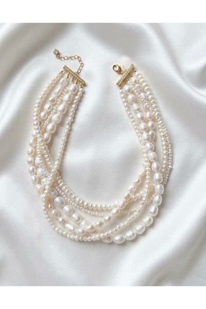 GLORY AYNUR Gerçek İnci Çoklu Choker Kolye