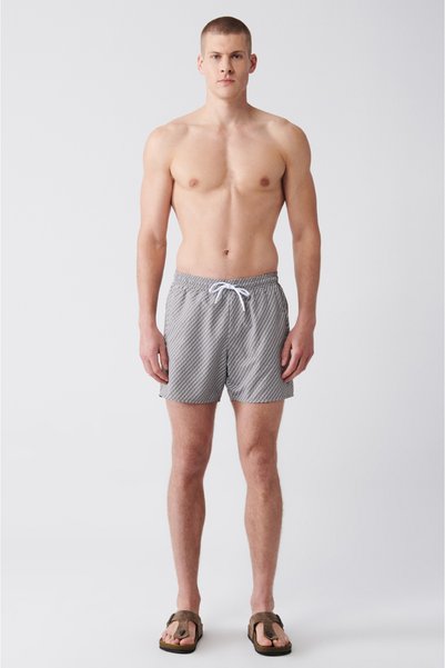 Avva Men's Gray-white Quick Drying Printed Standard Size Swimsuit Swim Shorts...