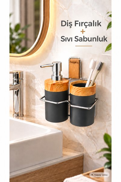Hagen Wall Mounted Liquid Soap Dispenser and Toothbrush Holder Double Bathroo...