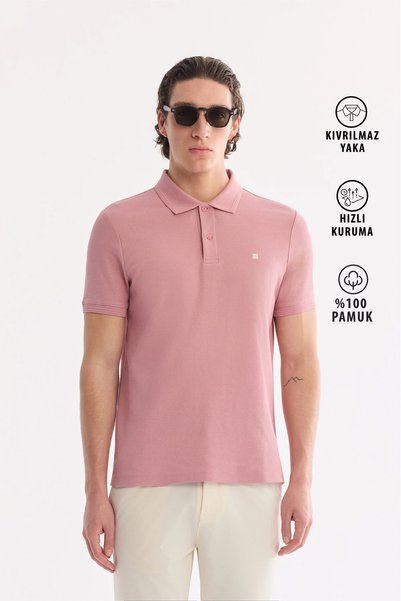 Avva Tricou pentru bărbați Dusty Rose, cu guler polo, 100% bumbac, cu croiala...