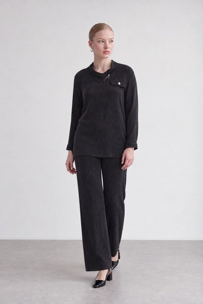 Levidor Zipper Detailed Tunic Set Black
