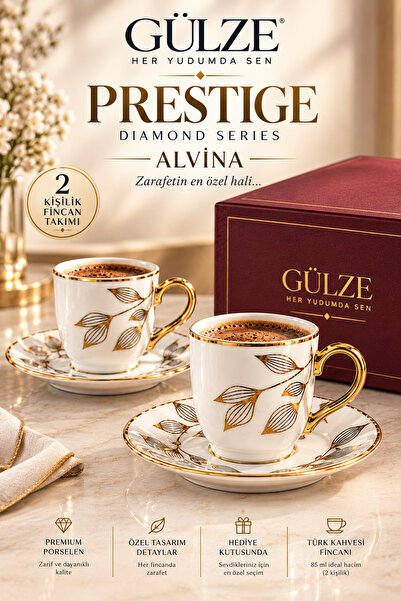 GÜLZE Prestige / Diomand Series / Alvina Model 2-Person Coffee Cup Set (Fine ...