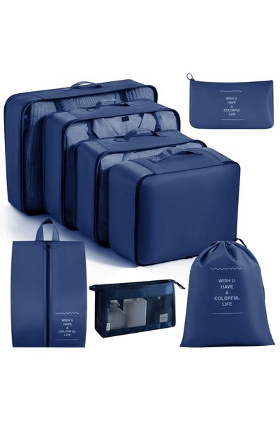 Choice7 8PCS Deep Blue 7/8/9-Piece Set Travel Storage Bags, Digital Toiletrie...