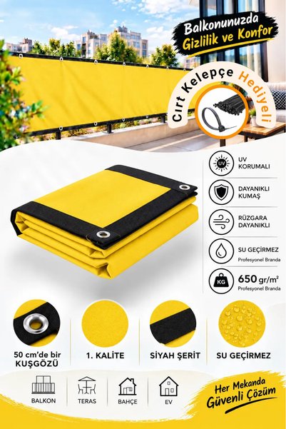 Morilu SARI Balkon Demiri Brandası - 650 gr/ m² PVC Polyester Branda - Kuşgöz...