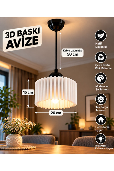 3D Baskı Modern Sarkıt Avize - Çevre Dostu Tasarım Avize