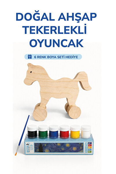 212toyzz Wooden Horse Toy Natural Handmade Paintable Educational Toy + 6-Piec...