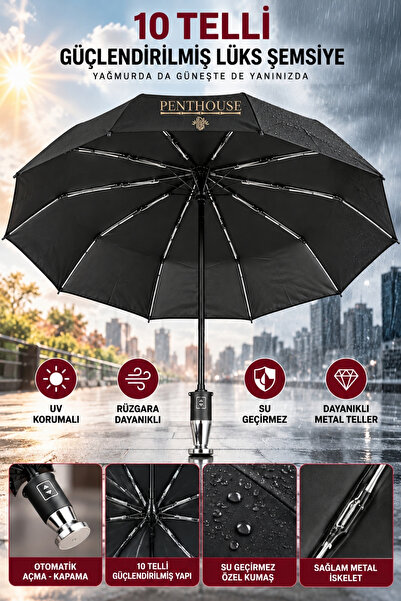 Penthouse Umbrelă automată întărită cu 10 șuvițe, protejată împotriva UV-uril...