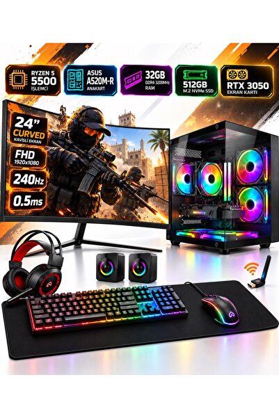 Apphirex Ganker X67 Ryzen 5 5500 32GB Ram 512GB M.2 RTX3050 24'' 240Hz Curved...