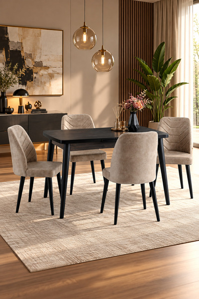 Atolye Casa 130x75 Mutfak Masası (Sadece Masa) Wood Siyah Rengi Açılabilir Ma...