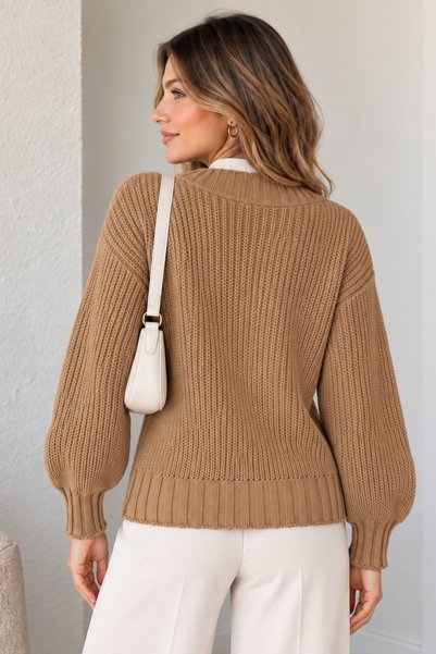 benguen Cardigan tricotat cu nasturi N512 Camel