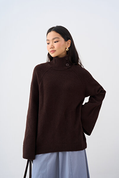 LOCCO Women's Turtleneck Knitwear Sweater Brown