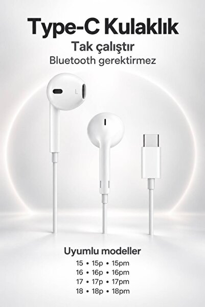 kawigo Android/iOS Uyumlu Kablolu Kulaklık 15/15 Pro/15 Pro Max/16/ 16 Pro / 16 Pro Max / 17 / 17 Pro / 17 Pro Max Uyumlu Kablolu Kulaklık