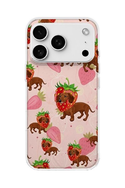 lelia iPhone 18 Pro Compatible Strawberry Sausage Dog Printed Transparent Pho...