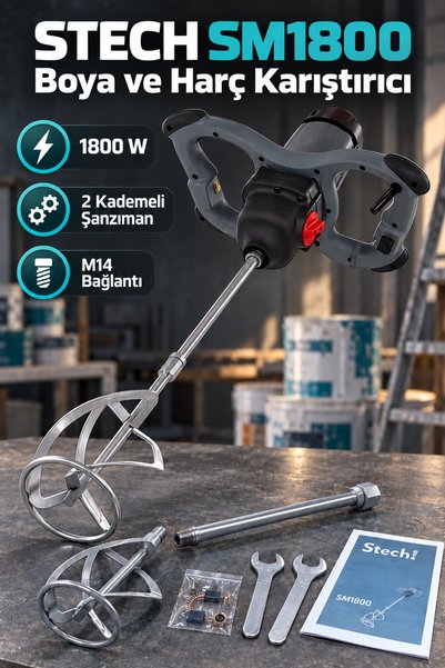 Beyhekim Hırdavat Stech SM1800 1800 W Elektrikli Boya ve Harç Karıştırıcı 2 Kademeli M14