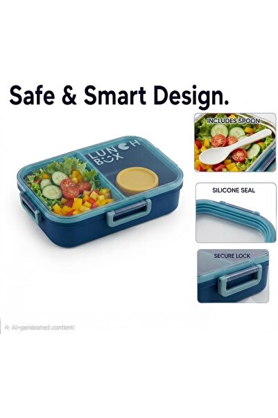 Generic Kids Lunch Box School, Anti-Mix Silicon Rubber, Leak-Proof, Microwaveable, BPA-Free, 2 Compartments with Spork & Sauce Container