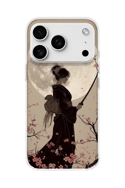 lelia iPhone 18 Pro Compatible Geisha Full Moon Printed Transparent Phone Case
