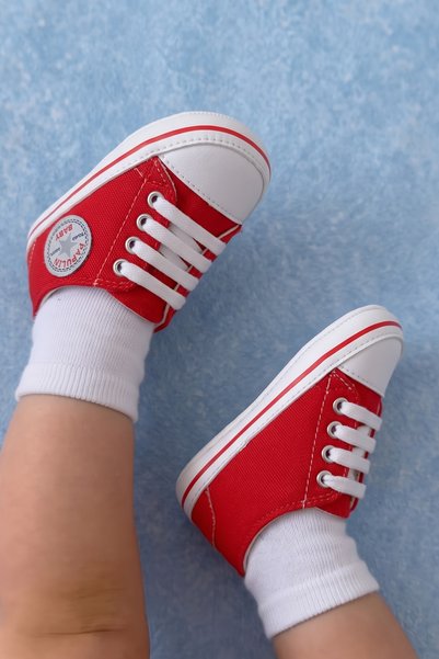 Rocha Baby Baby Pink Canvas Sneakers White Toe Lace-Up Infant Baby First Step...