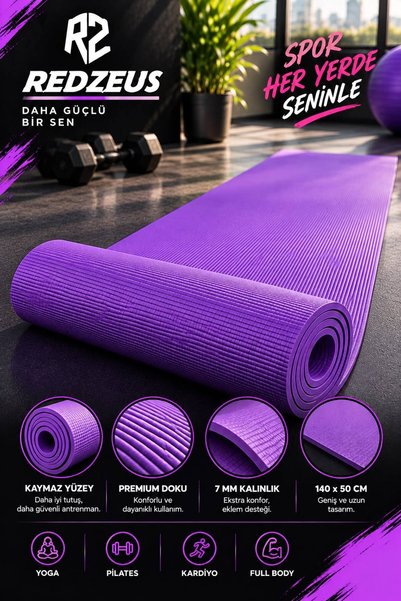 REDZEUS Konfor Zemin 7 mm Taşıma Askılı Pilates Minderi Yoga Matı