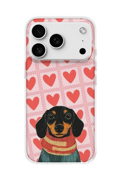 lelia iPhone 18 Pro Compatible Sausage Dog Red Heart Printed Transparent Phon...