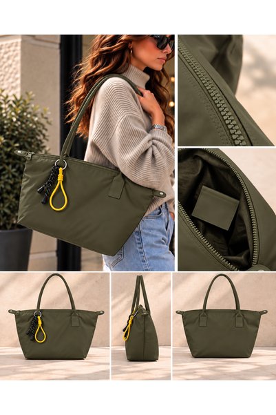seraptakidunyasi Women's Daily Shoulder Bag with Zipper Closure and Charm Accessories, Sporty Stylish Shopper Tote Bag