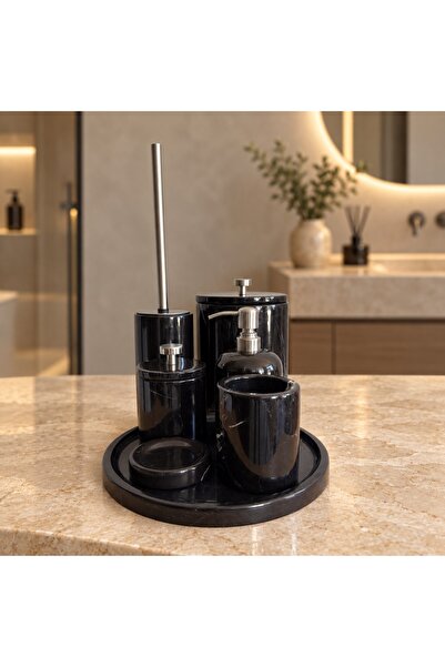LİSPERA Toros Black Marble Bathroom Set, Toros Black Marble 7-Piece Bathroom ...
