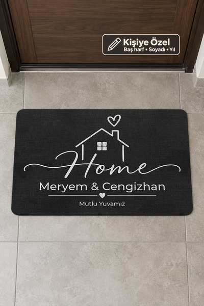 Kişiye Özel İsimli Kapı Önü Paspası – Home Mutlu Yuvamız 45 × 70 cm