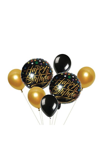 OEM Baloane din Folie de Petrecere Happy Birthday Negre Aurii 7 buc.