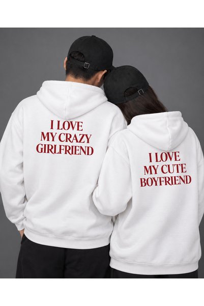 Jooy Crazy Girlfriend Cute Boyfriend Printed Lover's Combination Hooded Sweat...