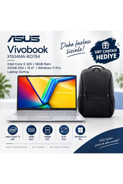 ASUS Vivobook X1504MA-OZT16GB Intel Core 5 320 16GB Ram 512GB SSD 15.6'' Wind...
