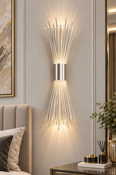 PareysHome Kirpi Aplik Gümüş Renk LED Duvar Apliği Pil ve Elektrik Bağlantılı...