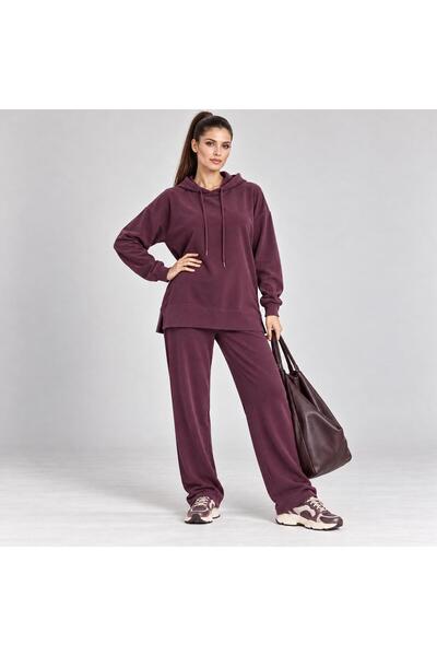 Mİ TİA ATELİER Women's Modal Pique Fabric Hooded Casual Top and Bottom Set Mt...