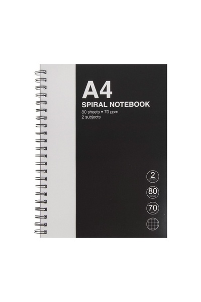 OEM Caiet A4 matematică negru gri cu 2 Subiecte și spirală, 80 file