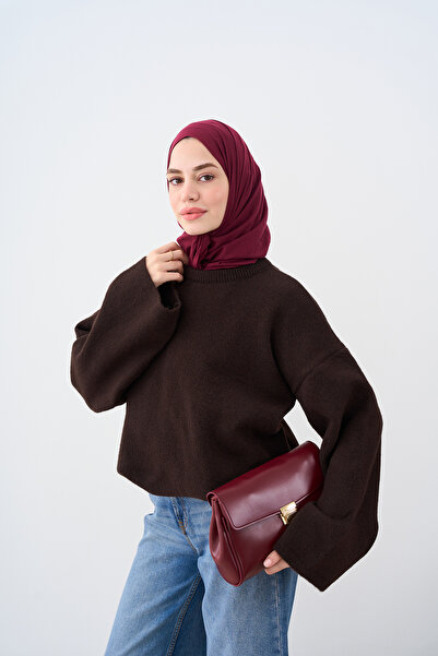 LOCCO Women's Oversize Low Sleeve Knitwear Sweater Bitter Brown