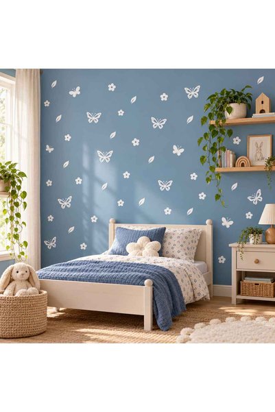 MIGNATIS Butterfly and Flower Wall Sticker Set - Decorative Leaf Wall Decal f...
