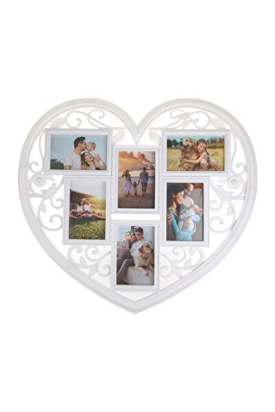 OEM Ramă Foto Albă în Formă de Inimă pentru 6 Fotografii, 60x56 cm – Colaj De...