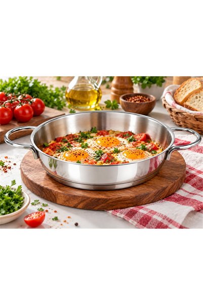 OMS Paslanmaz Çelik İndüksiyon Taban Sahan Tava 22x4,5 Cm - 1,6 Litre ( 2102 )